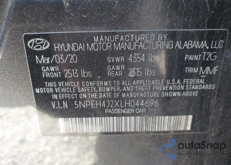 2020 Hyundai Sonata Limited из США, поврежденный, VIN 5NPEH4J2XLH044696